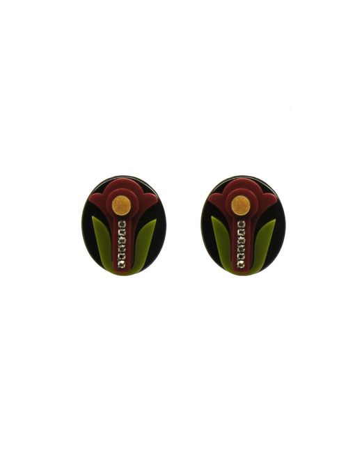 Gissa Bicalho Brown Acrylic Handmade Earring Camafeu Flower Burgundy