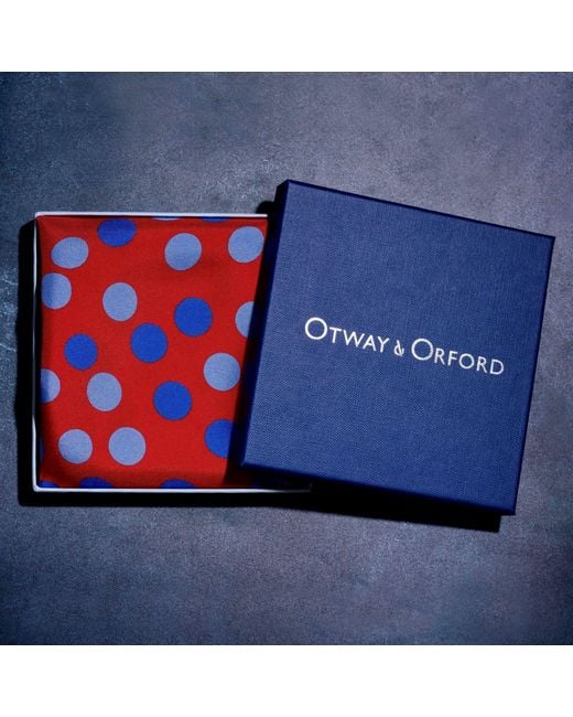 Otway & Orford Red 'Planetarium' Polka Dot Silk Pocket Square for men