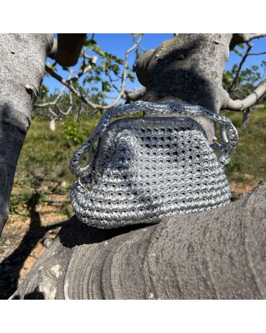 Sibylla Delphica Blue Mini Metallic Crochet Clutch Bag