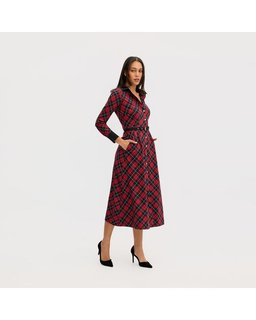 Why Mary Purple Marion Classic Tartan A-Line Midi Dress