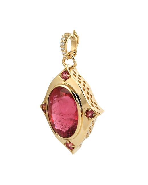 Artisan One Of Kind Oval Shape Pink Tourmaline With Diamond Statement Designer Pendant