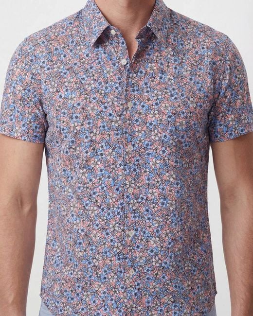 Lords of Harlech Blue Tim Floral Field Coral Printed Button Up Shirt for men