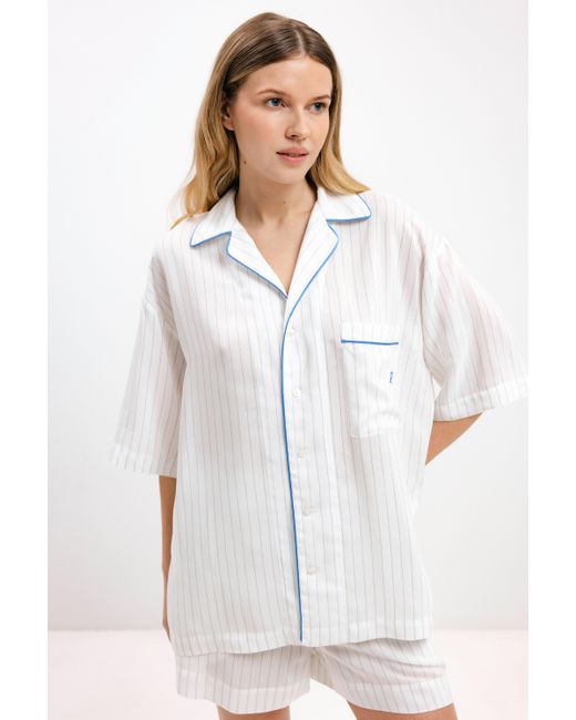 InAvati White Pyjama Shirt With Stripes And Short Sleeves