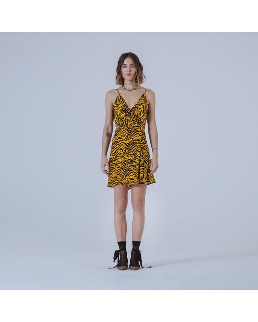 SVETA Milano Yellow Nancy Tiger Short Silk Dress
