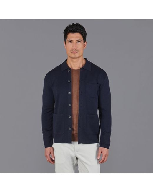 Paul James Knitwear Blue Extra Fine Merino Wool Fabrizio Work Shirt for men