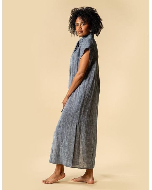 The Summer Edit Blue Tatum Luxe Linen Shirt Dress