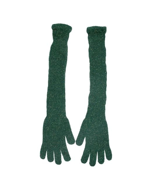 Maison Bogomil Green Sparkly Knit Opera Gloves
