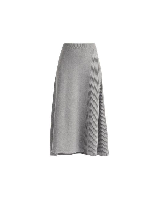 Paisie Gray Knitted A-Line Midi Skirt With Ribbed Details