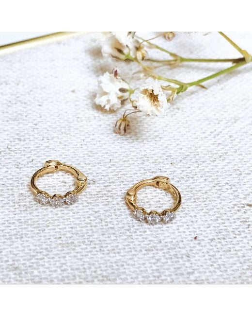 Zohreh Metallic Mini Diamond Trilogy Huggie Hoop Earring 9K Solid