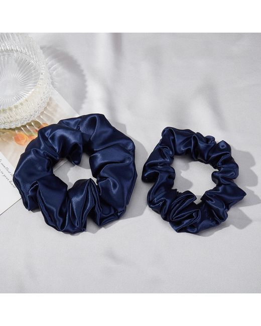 Soft Strokes Silk Blue Set Of Four Pure Mulberry Silk Scrunchies