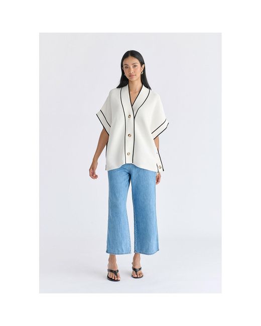 Paisie Metallic Button Details Kimono Ribbed Cardigan