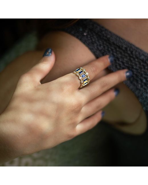 Ebru Jewelry White Radiant Majesty Sapphire Adjustable Cuff Ring