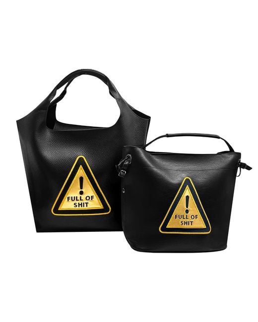 Lilly Loves Black Warning Full Of Shit Handbag
