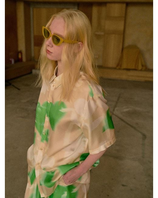 Lost Pattern Green Frida's Dream Oversized Silk Shirt