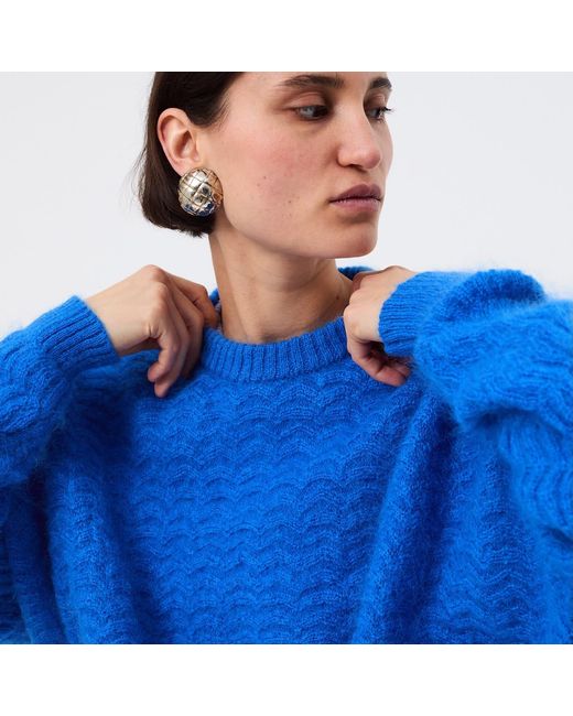 Ccy Currency Blue Mohair Zigzag Bubble Sweater