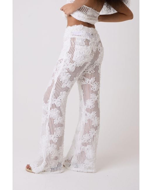 Amy Lynn White Cici Crochet Floral Lace Wide Leg Trouser