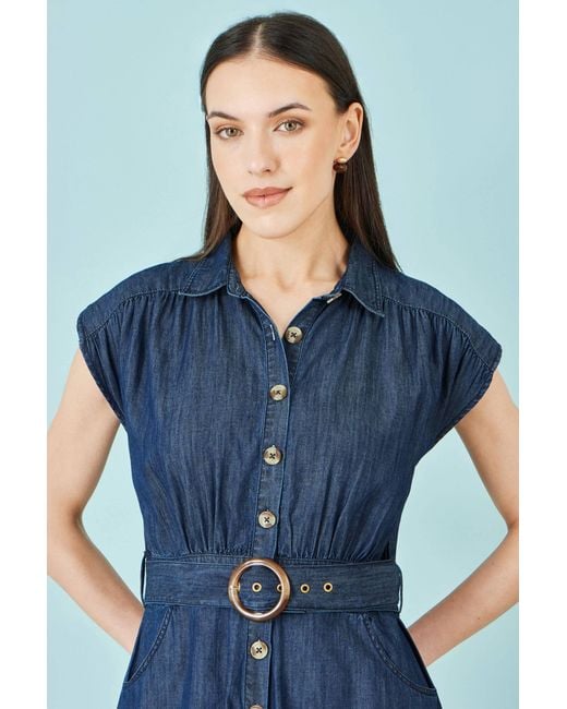 Yumi' Blue Chambray Cotton Playsuit