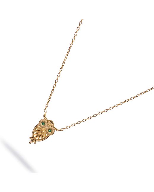Ebru Jewelry Metallic Mystic Owl Emerald Eyes Necklace