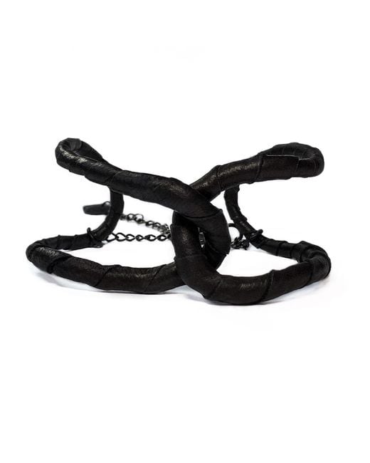 WAIWAI Black Link Leather Cuff Bracelet