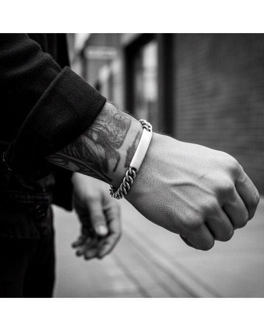 Tg-Jewellery by Tamara Gervasio Metallic Sterling Id Bracelet – Satin & Oxidised Finish, Handmade for men