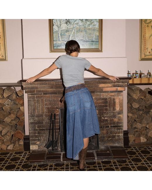 Love and Nostalgia Blue Little Wildflower Denim Midi Skirt