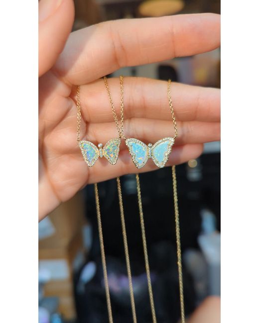 KAMARIA Metallic Mini Opal Butterfly Necklace With Diamonds