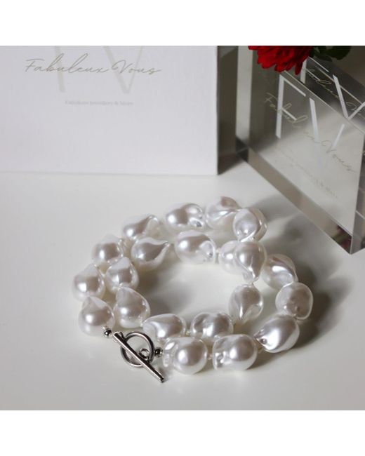 FV Jewellery Metallic Steel Me Baroque Pearl & Necklace