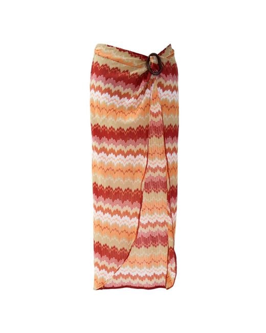 Aulala Paris Orange Sunset Waves Broderie Beach Sarong