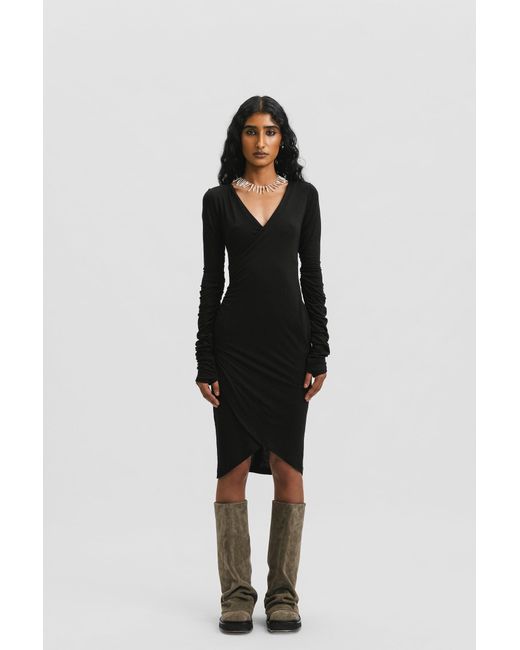 Galleriadele Black Merino Ruched Dress