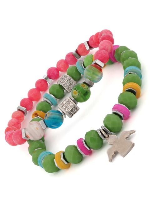 Ebru Jewelry Green Spring Vibes Angel Charm Colorful Protection Bracelet Set