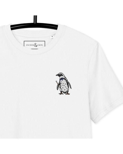 Anchor and Crew White Penguin Suit Actual Life Organic Cotton Embroidered T-Shirt for men