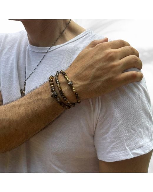 Ebru Jewelry Brown Freedom Wolf Tiger's Eye Stone Bracelet for men