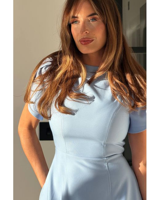 Girl In Mind Blue Ami Tulip Sleeve High Neck Mini Dress Sky