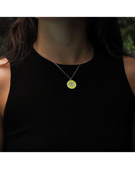 Ebru Jewelry Yellow Cheerful Neon Evil Eye & Diamond Pendant Chain Necklace