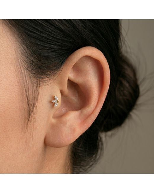 Zahav Jewelry Metallic 14K Solid 18G 8Mm Marquise Cz Internally Threaded Flat Back Stud