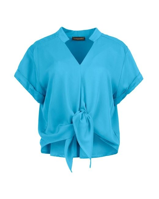 Conquista Blue Cerulean Charm Viscose Tie-Front Blouse