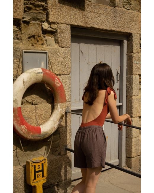 Solpardus Purple Atti Umber Linen Shorts