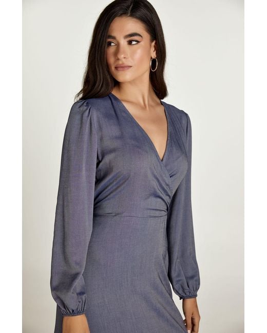 Conquista Blue Faux Wrap Maxi Dress With Side Slits