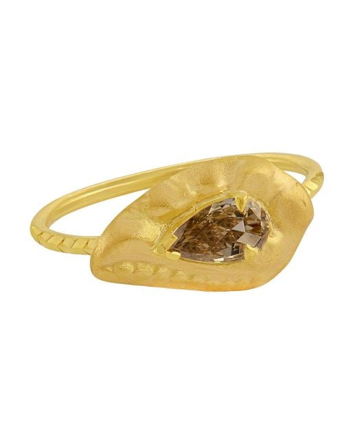 Emma Chapman Jewels Yellow Pear Shaped Diamond Embossed Ring