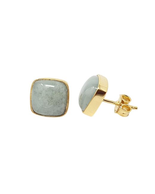 Harfi Metallic Plated Aquamarine March Birthstone Stud Earrings