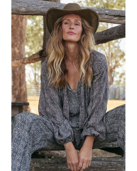 Adrift Clothing Brown Neutrals Nova Tie Neck Blouse