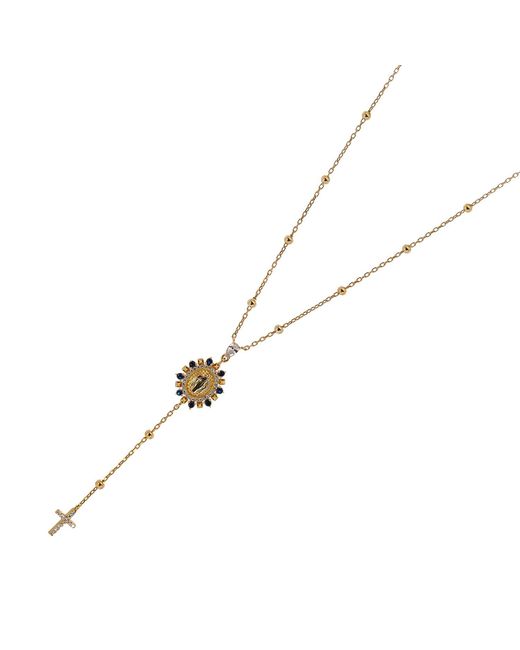 Ebru Jewelry Metallic Sapphire & Diamond Virgin Marry & Cross Pendant Chain Necklace
