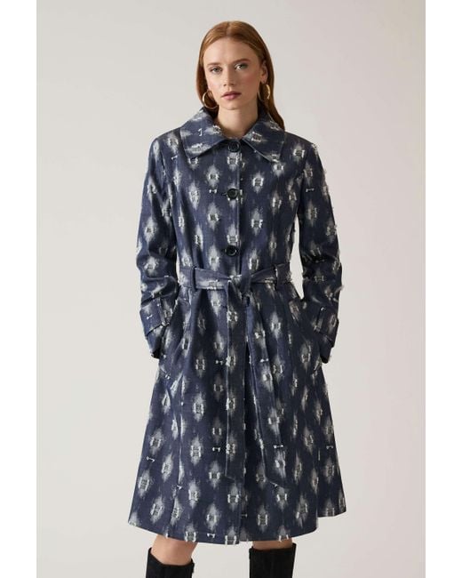James Lakeland White Abstract Print Trench Coat