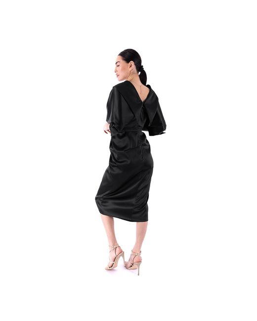 Acob a Porter Black Draped Midi Dress