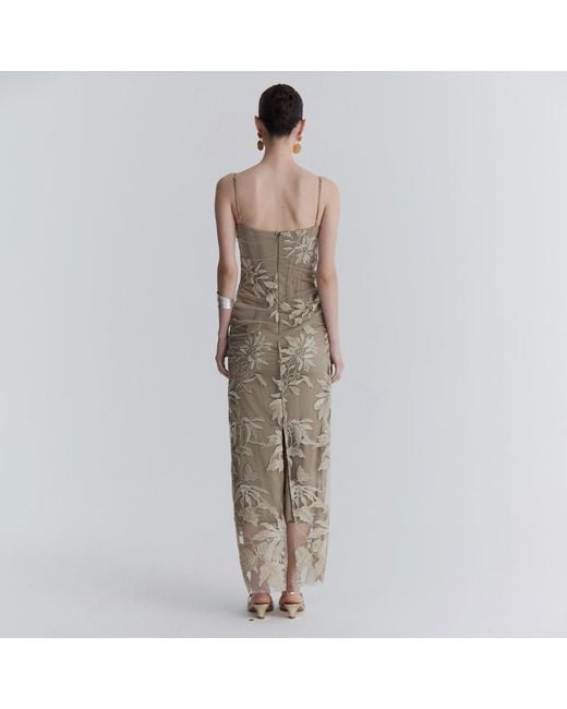 Belsize25 Natural Mayfair Series Floral Embroidered Mesh Maxi Dress
