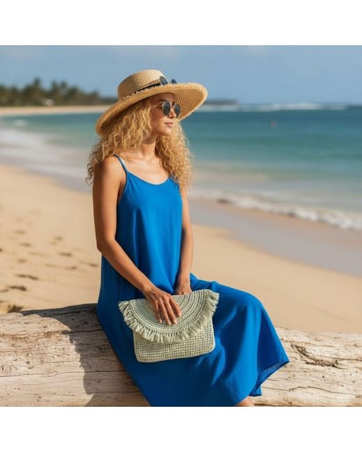 Springmoonatelier Blue Neutrals Handmade Raffia Mini Bag – Cream