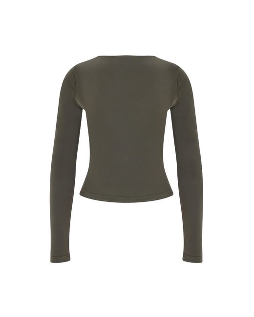 Maan Istanbul Green V-Neck Knot Detail Khaki Blouse