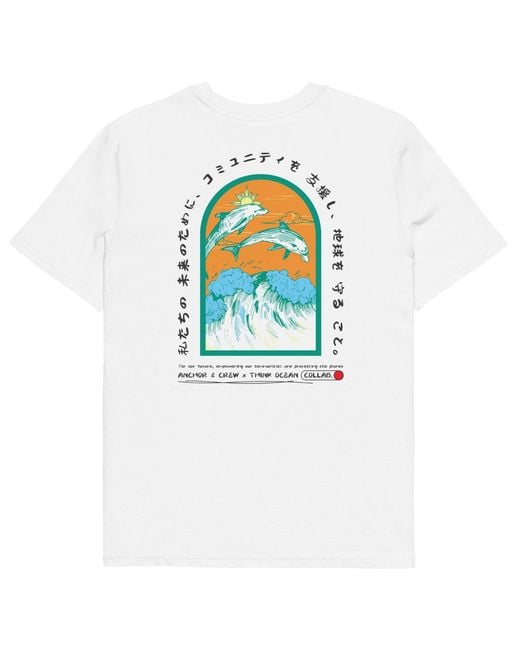 Anchor and Crew Blue Think Ocean Five Japan Gurafiku Organic Cotton T-Shirt for men