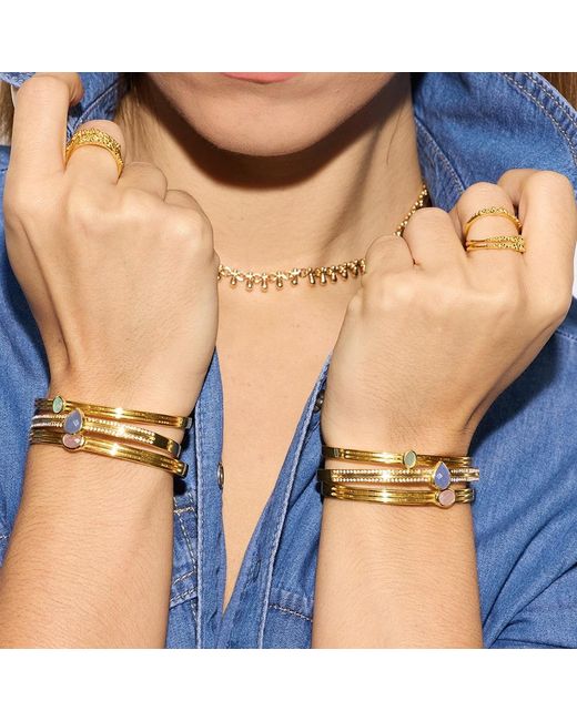 Amadeus Metallic Athena Gold Cuff Bracelet With Rose Quartz