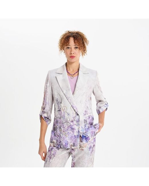 Lalipop Design Blue Abstract Floral Print Tailored Blazer Jacket